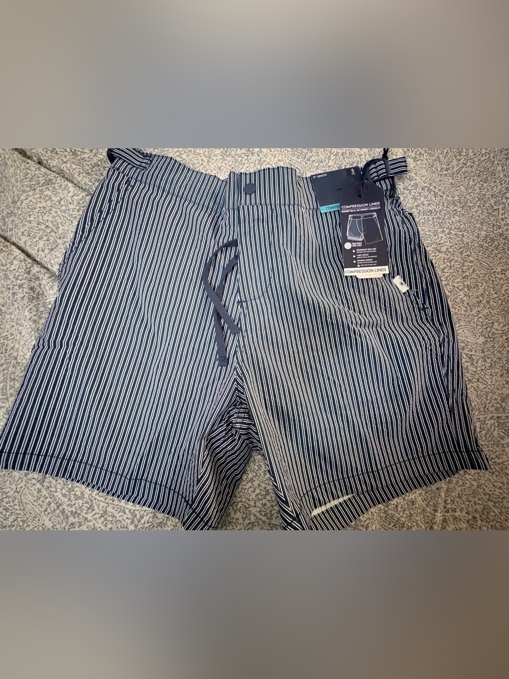 Vintage Summer Boys Navy Striped Swim Shorts Size S 17” NWT